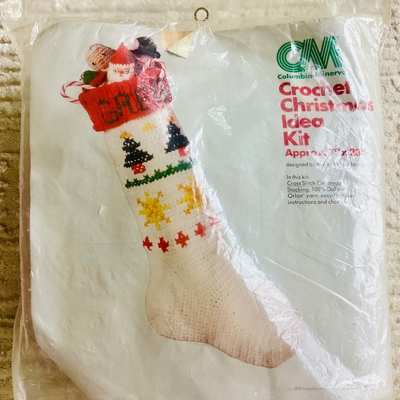 Vintage 1978 Columbia Minerva Crochet Christmas Stocking Idea Kit New Personaliz - Picture 1 of 10